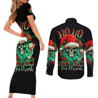 Christmas Skull Couples Matching Short Sleeve Bodycon Dress and Long Sleeve Button Shirt Ho Ho Holy Shit I'm Drink - Wonder Print Shop