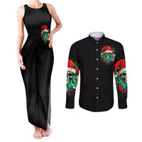 Christmas Skull Couples Matching Tank Maxi Dress and Long Sleeve Button Shirt Ho Ho Holy Shit I'm Drink - Wonder Print Shop