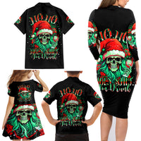Christmas Skull Family Matching Long Sleeve Bodycon Dress and Hawaiian Shirt Ho Ho Holy Shit I'm Drink - Wonder Print Shop