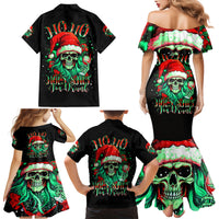 Christmas Skull Family Matching Mermaid Dress and Hawaiian Shirt Ho Ho Holy Shit I'm Drink - Wonder Print Shop