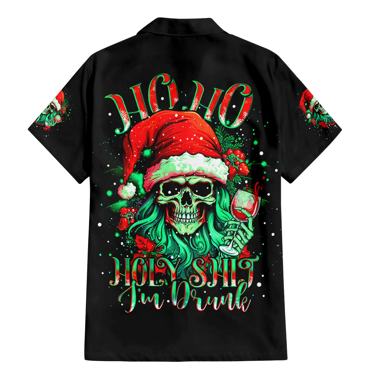 Christmas Skull Family Matching Mermaid Dress and Hawaiian Shirt Ho Ho Holy Shit I'm Drink - Wonder Print Shop