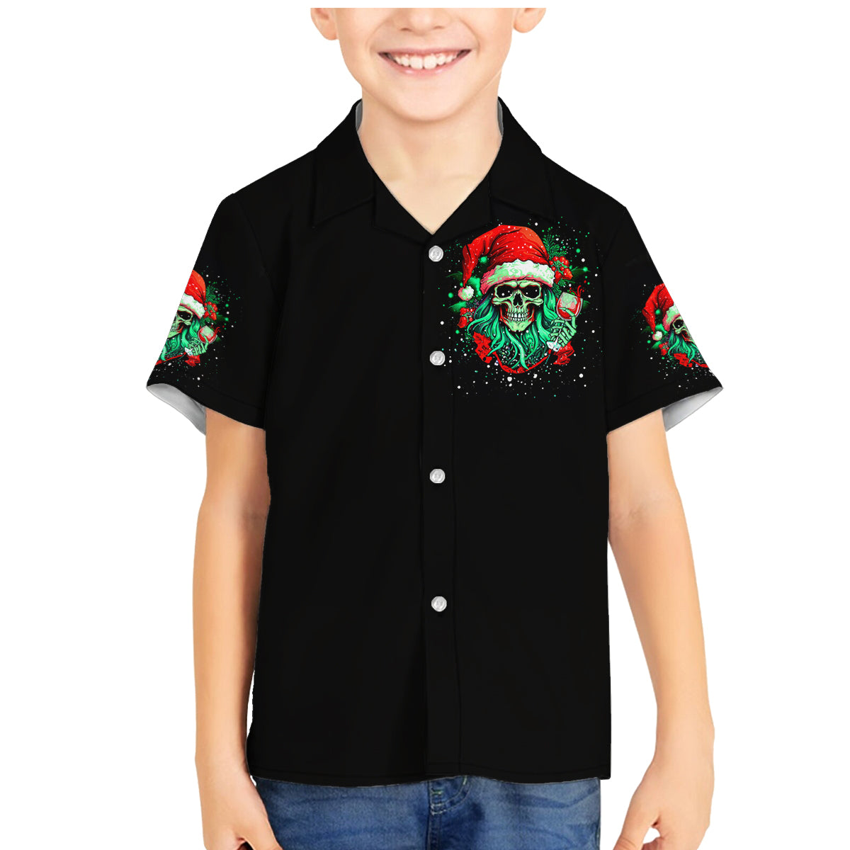 Christmas Skull Family Matching Mermaid Dress and Hawaiian Shirt Ho Ho Holy Shit I'm Drink - Wonder Print Shop