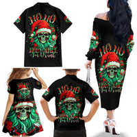 Christmas Skull Family Matching Off Shoulder Long Sleeve Dress and Hawaiian Shirt Ho Ho Holy Shit I'm Drink - Wonder Print Shop