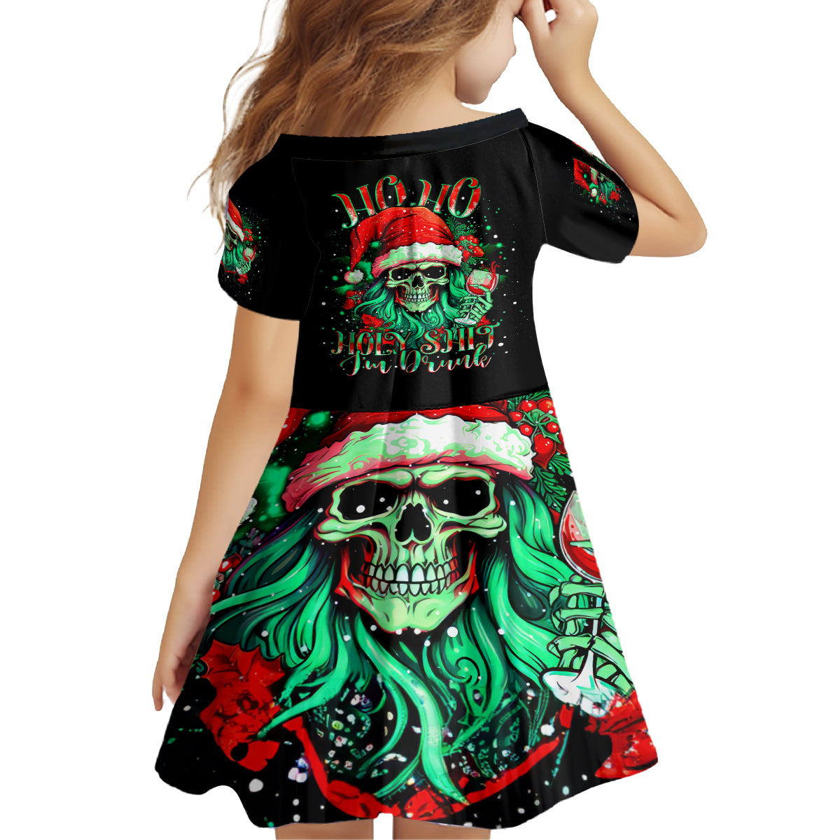 Christmas Skull Family Matching Off Shoulder Maxi Dress and Hawaiian Shirt Ho Ho Holy Shit I'm Drink - Wonder Print Shop