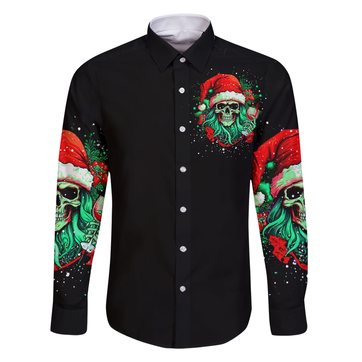 Christmas Skull Family Matching Off Shoulder Maxi Dress and Hawaiian Shirt Ho Ho Holy Shit I'm Drink - Wonder Print Shop