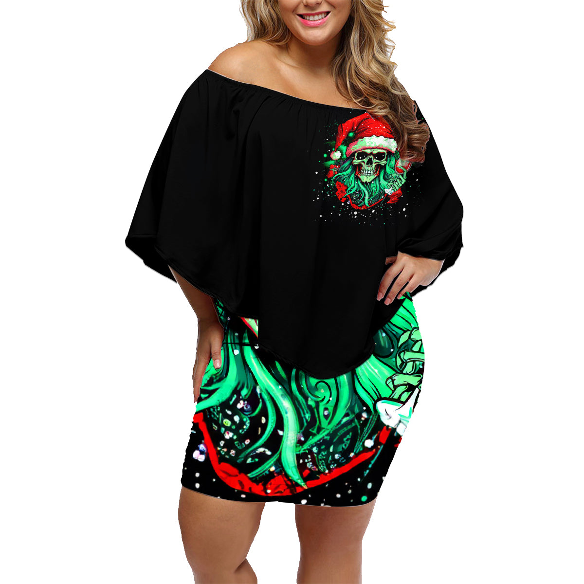 Christmas Skull Family Matching Off Shoulder Short Dress and Hawaiian Shirt Ho Ho Holy Shit I'm Drink - Wonder Print Shop