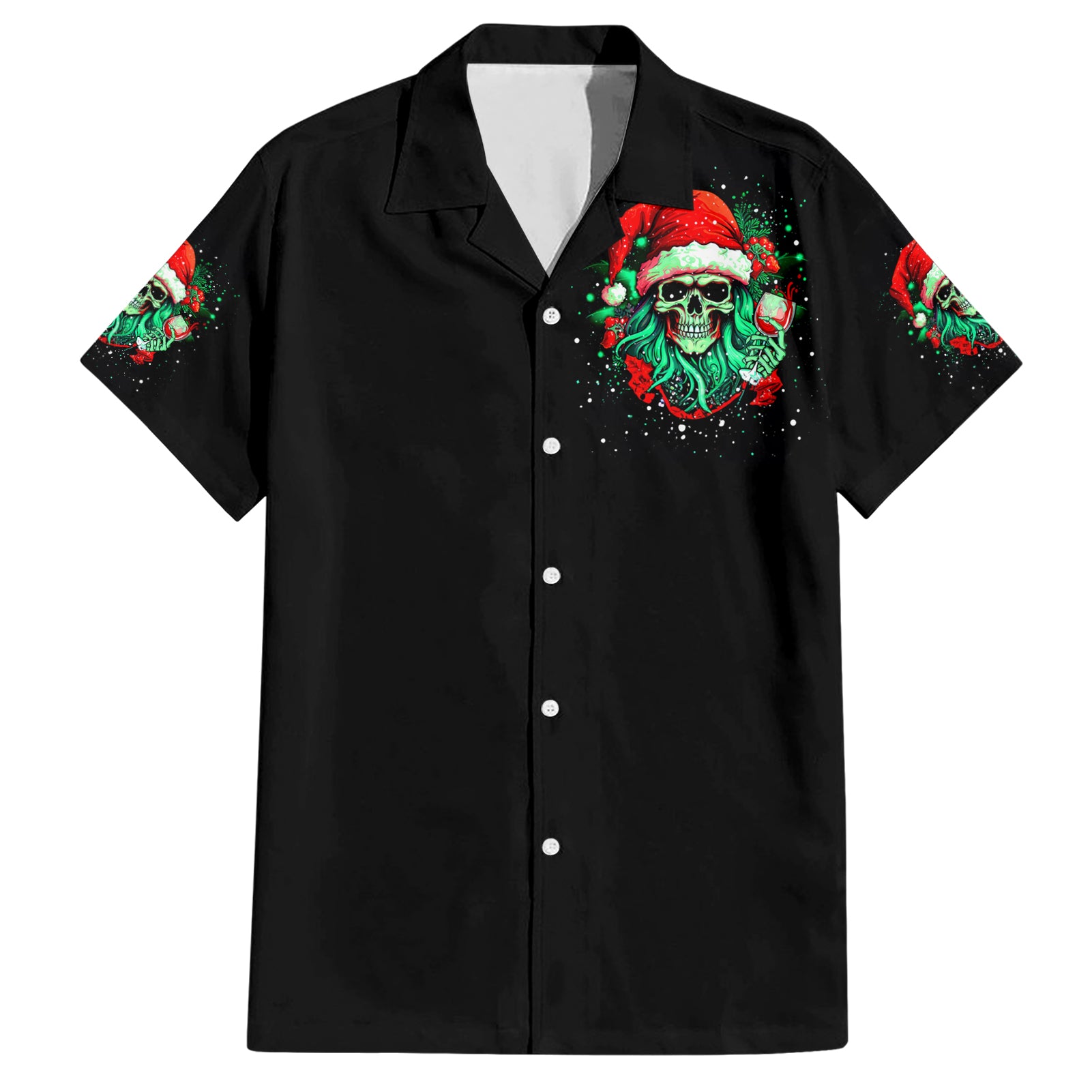Christmas Skull Hawaiian Shirt Ho Ho Holy Shit I'm Drink - Wonder Print Shop