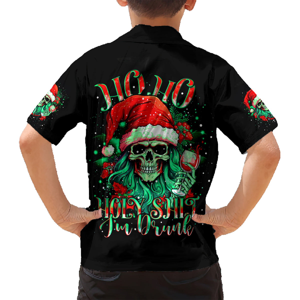Christmas Skull Hawaiian Shirt Ho Ho Holy Shit I'm Drink - Wonder Print Shop