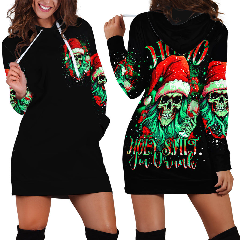 Christmas Skull Hoodie Dress Ho Ho Holy Shit I'm Drink - Wonder Print Shop