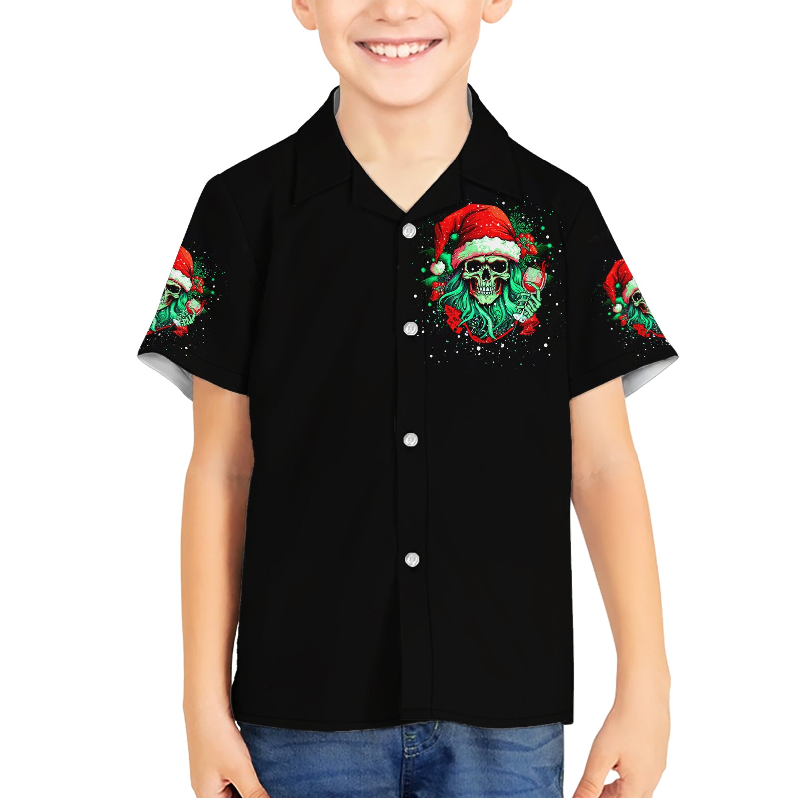 Christmas Skull Kid Hawaiian Shirt Ho Ho Holy Shit I'm Drink - Wonder Print Shop