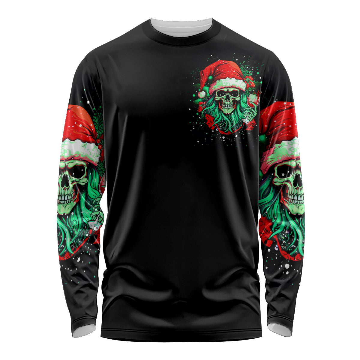 Christmas Skull Long Sleeve Shirt Ho Ho Holy Shit I'm Drink - Wonder Print Shop