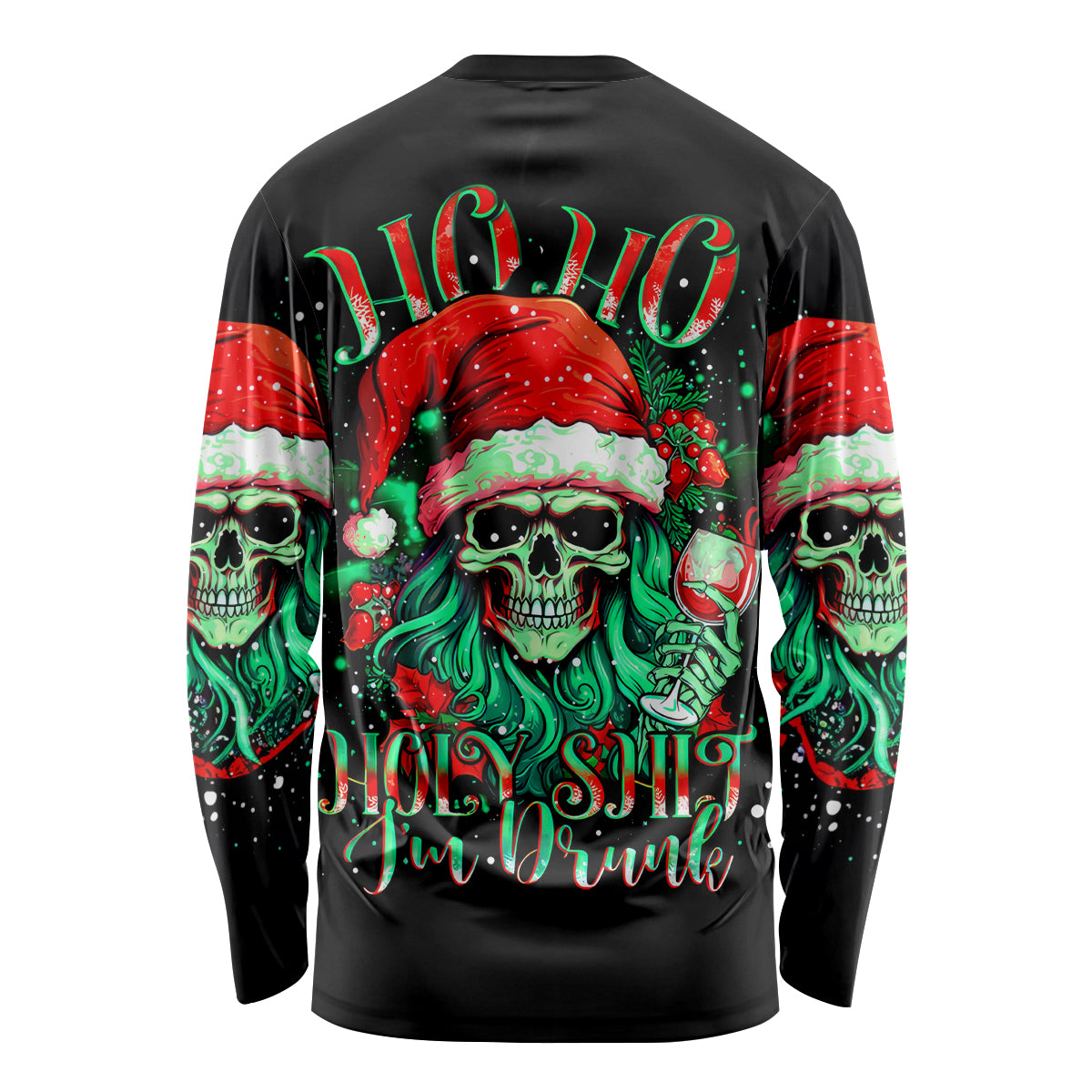 Christmas Skull Long Sleeve Shirt Ho Ho Holy Shit I'm Drink - Wonder Print Shop