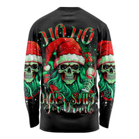 Christmas Skull Long Sleeve Shirt Ho Ho Holy Shit I'm Drink - Wonder Print Shop
