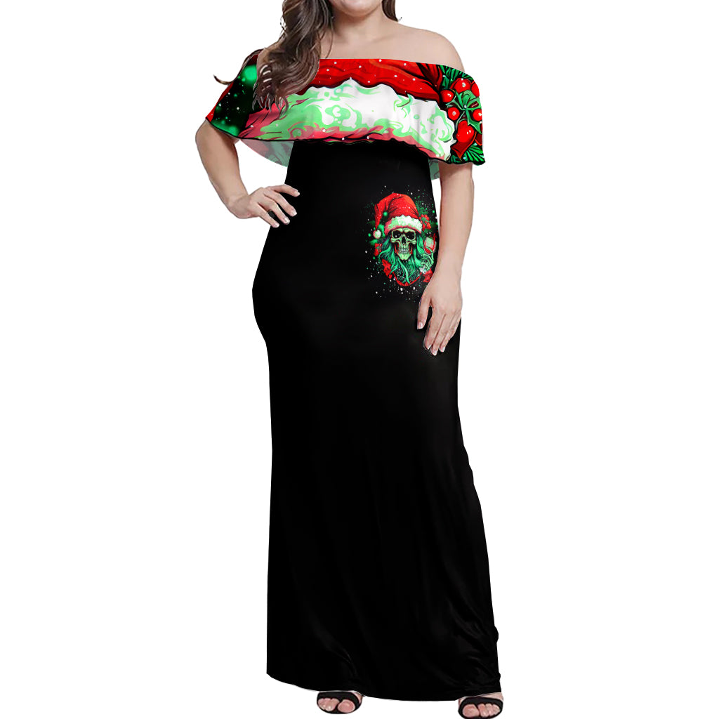 Christmas Skull Off Shoulder Maxi Dress Ho Ho Holy Shit I'm Drink - Wonder Print Shop