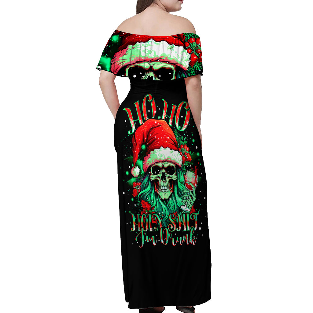 Christmas Skull Off Shoulder Maxi Dress Ho Ho Holy Shit I'm Drink - Wonder Print Shop