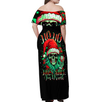 Christmas Skull Off Shoulder Maxi Dress Ho Ho Holy Shit I'm Drink - Wonder Print Shop