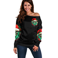 Christmas Skull Off Shoulder Sweater Ho Ho Holy Shit I'm Drink - Wonder Print Shop