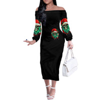Christmas Skull Off The Shoulder Long Sleeve Dress Ho Ho Holy Shit I'm Drink - Wonder Print Shop