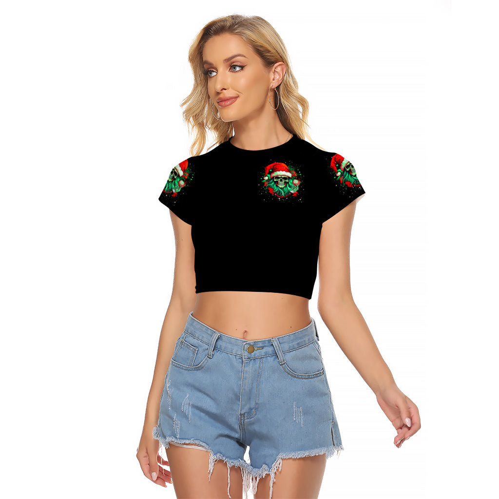 Christmas Skull Raglan Cropped T Shirt Ho Ho Holy Shit I'm Drink - Wonder Print Shop