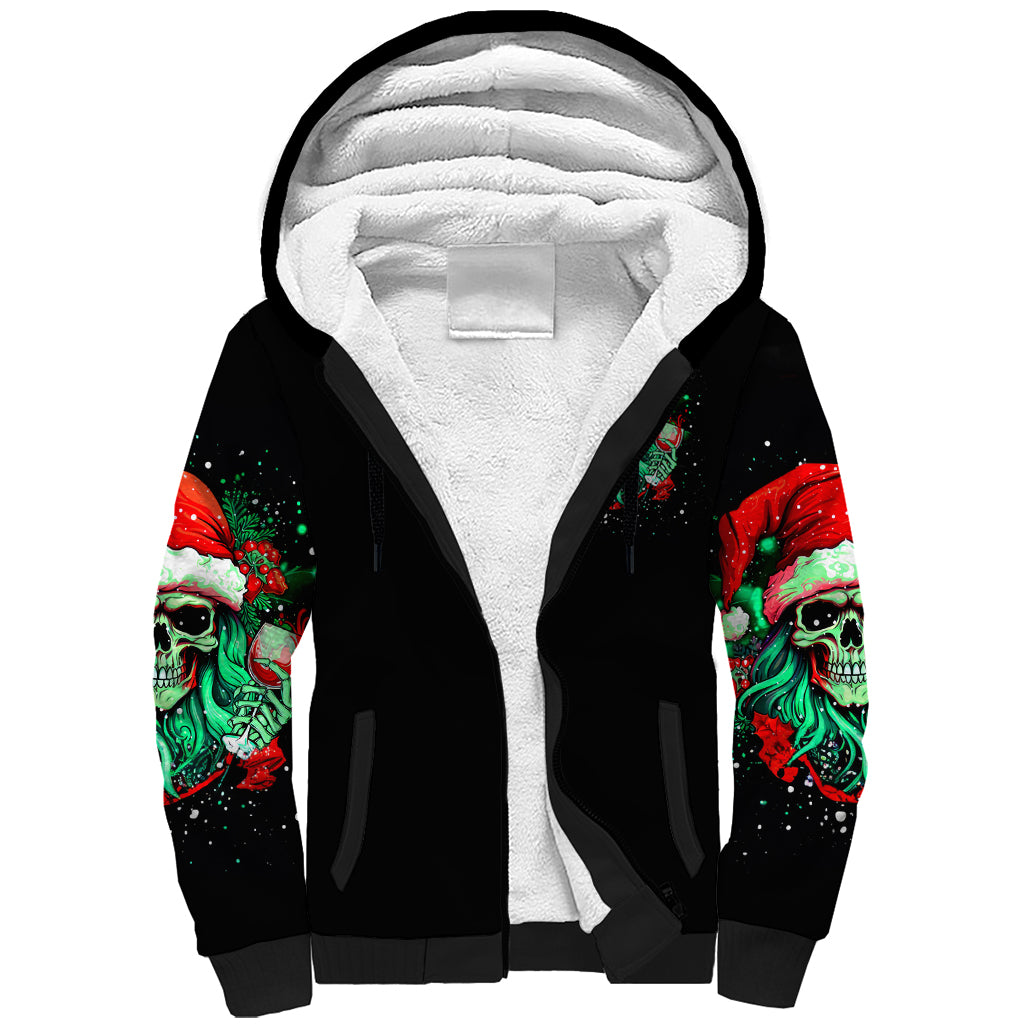 Christmas Skull Sherpa Hoodie Ho Ho Holy Shit I'm Drink - Wonder Print Shop