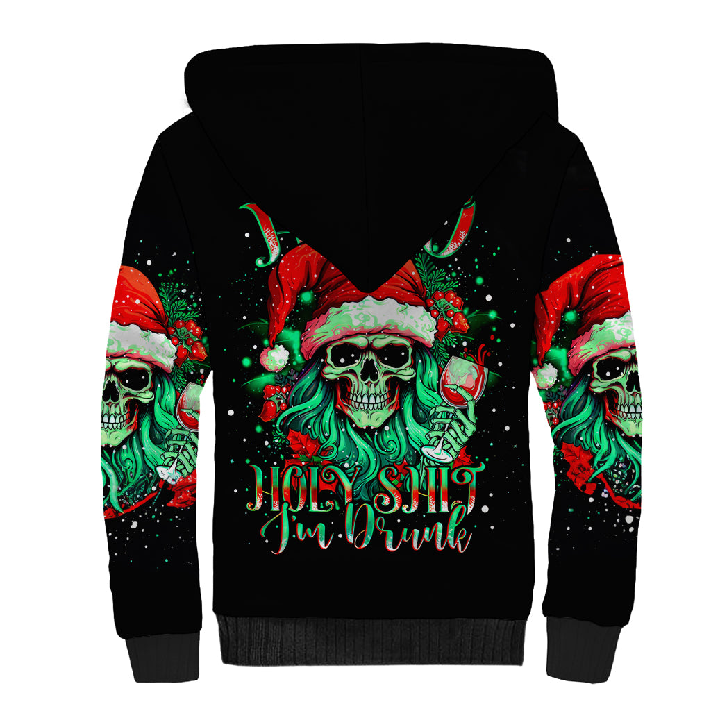 Christmas Skull Sherpa Hoodie Ho Ho Holy Shit I'm Drink - Wonder Print Shop
