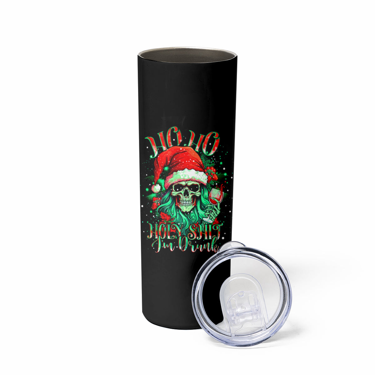 Christmas Skull Skinny Tumbler Ho Ho Holy Shit I'm Drink - Wonder Print Shop