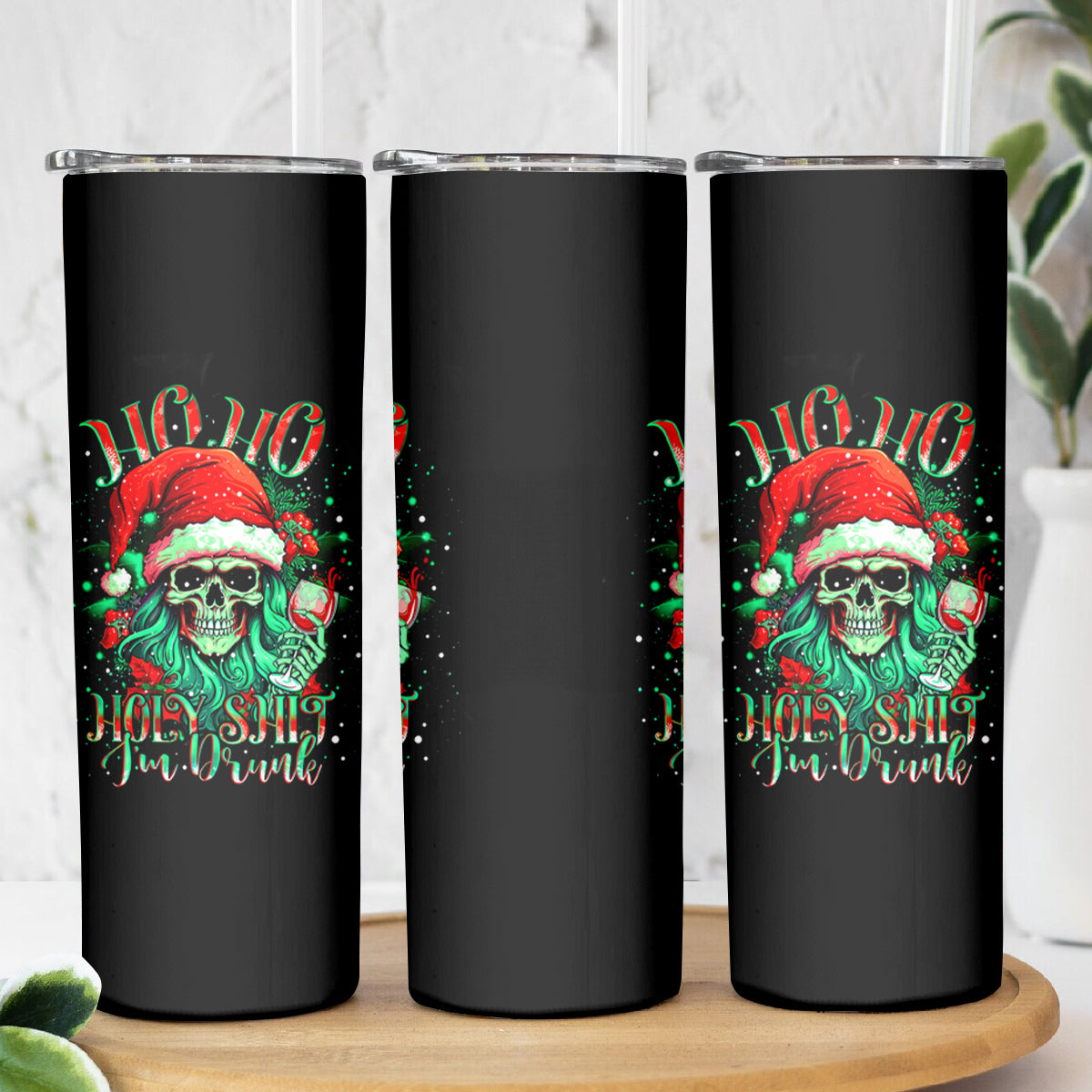 Christmas Skull Skinny Tumbler Ho Ho Holy Shit I'm Drink - Wonder Print Shop