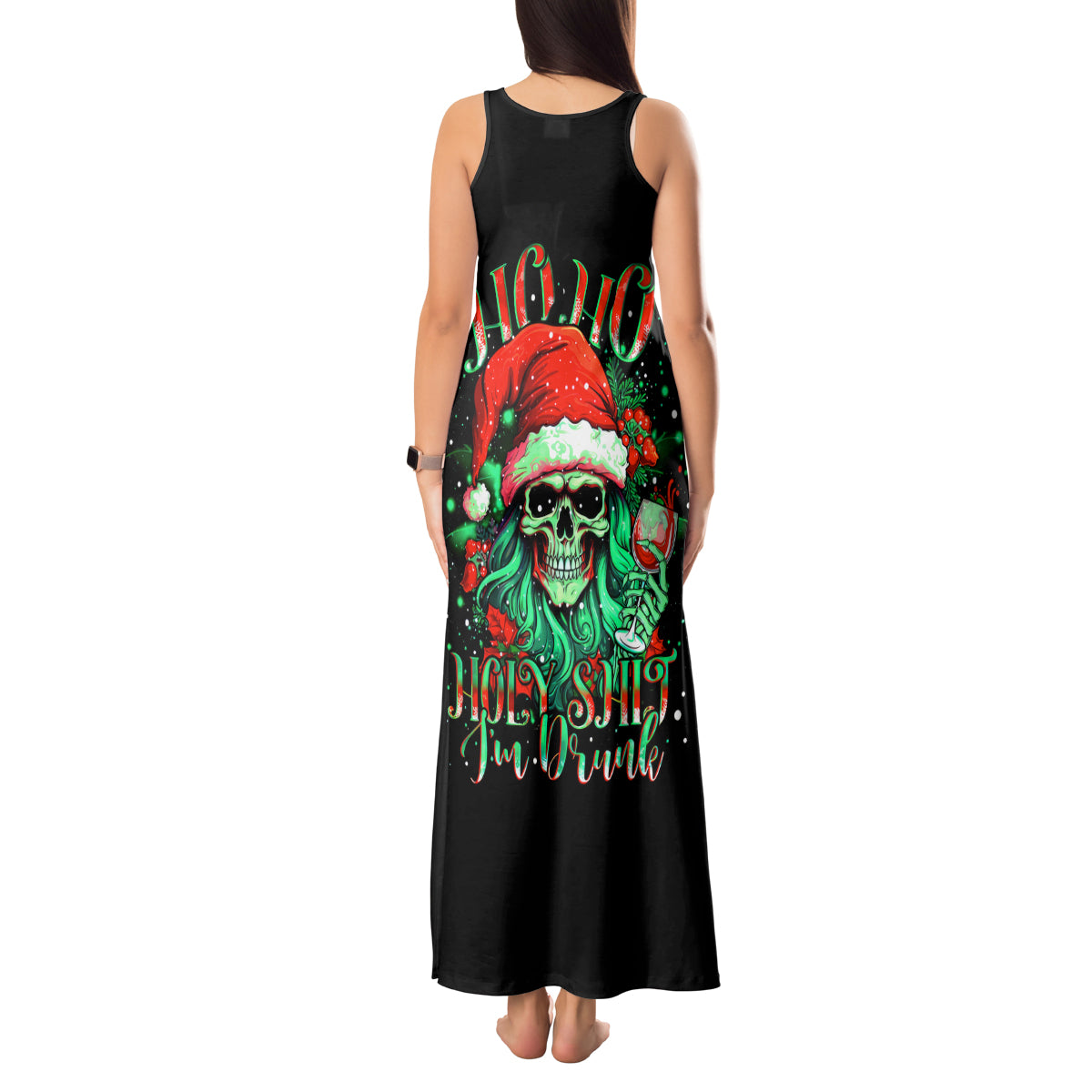 Christmas Skull Tank Maxi Dress Ho Ho Holy Shit I'm Drink - Wonder Print Shop