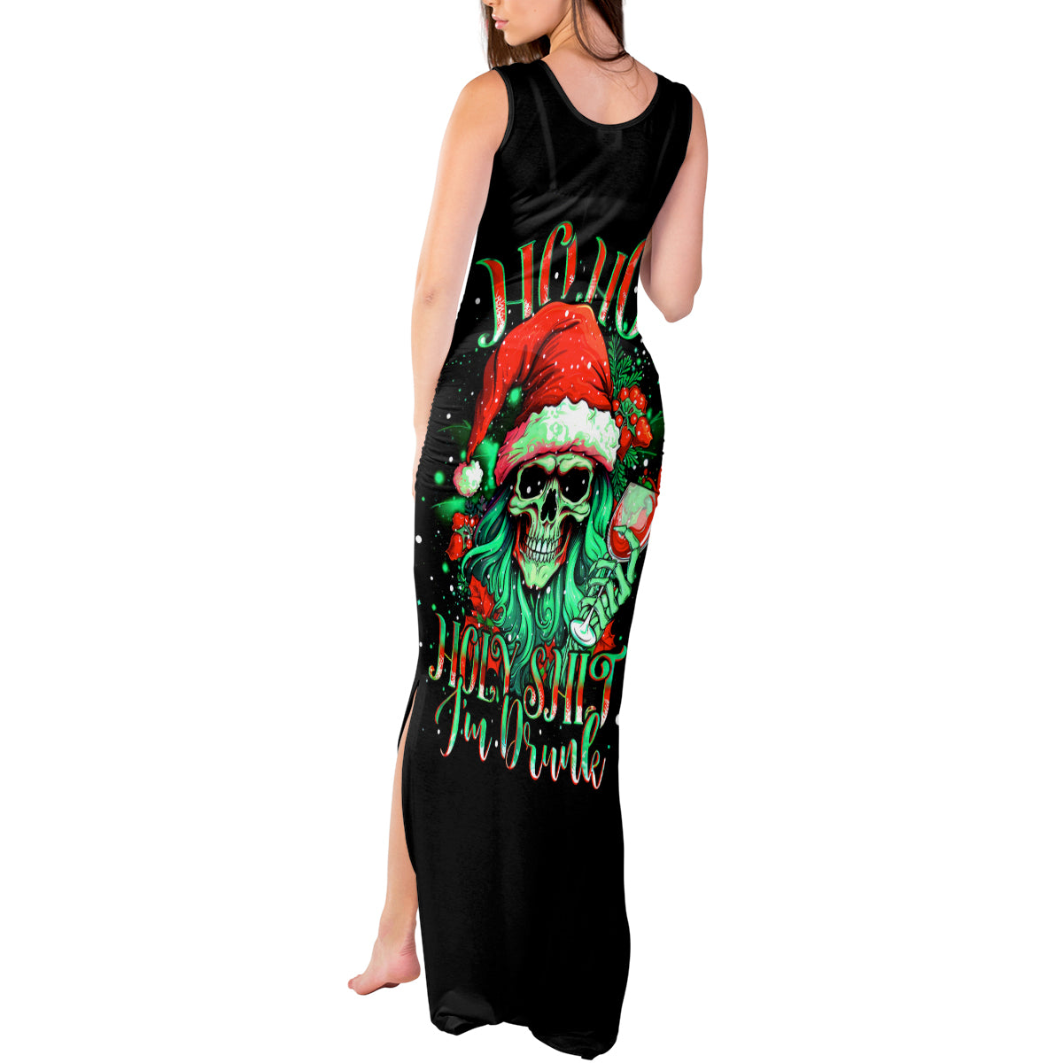 Christmas Skull Tank Maxi Dress Ho Ho Holy Shit I'm Drink - Wonder Print Shop