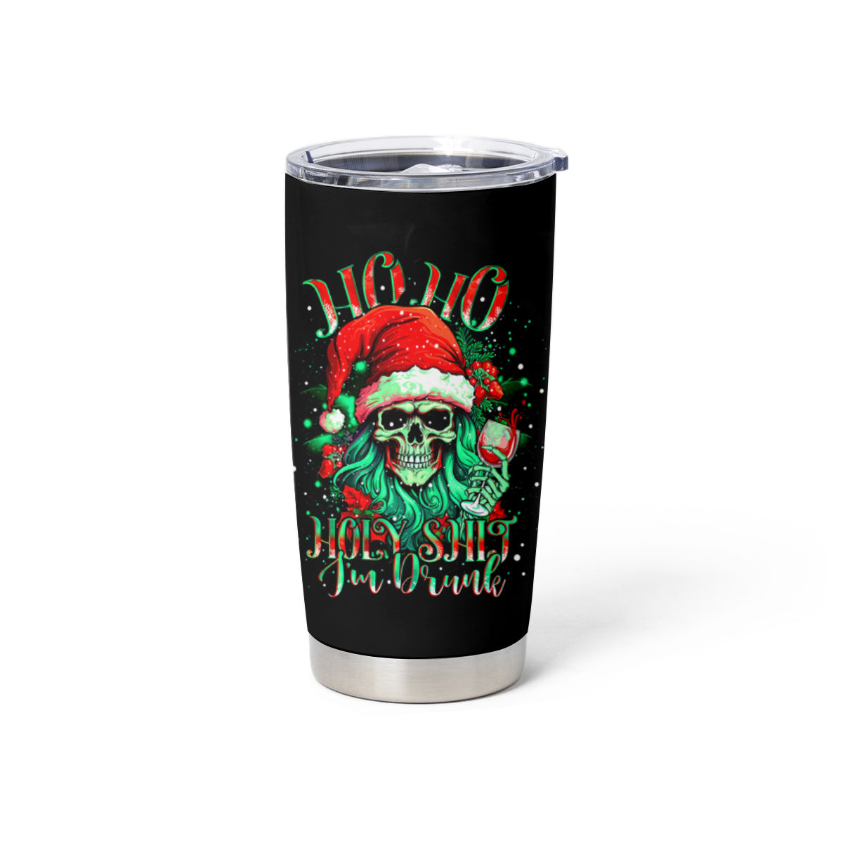 Christmas Skull Tumbler Cup Ho Ho Holy Shit I'm Drink - Wonder Print Shop