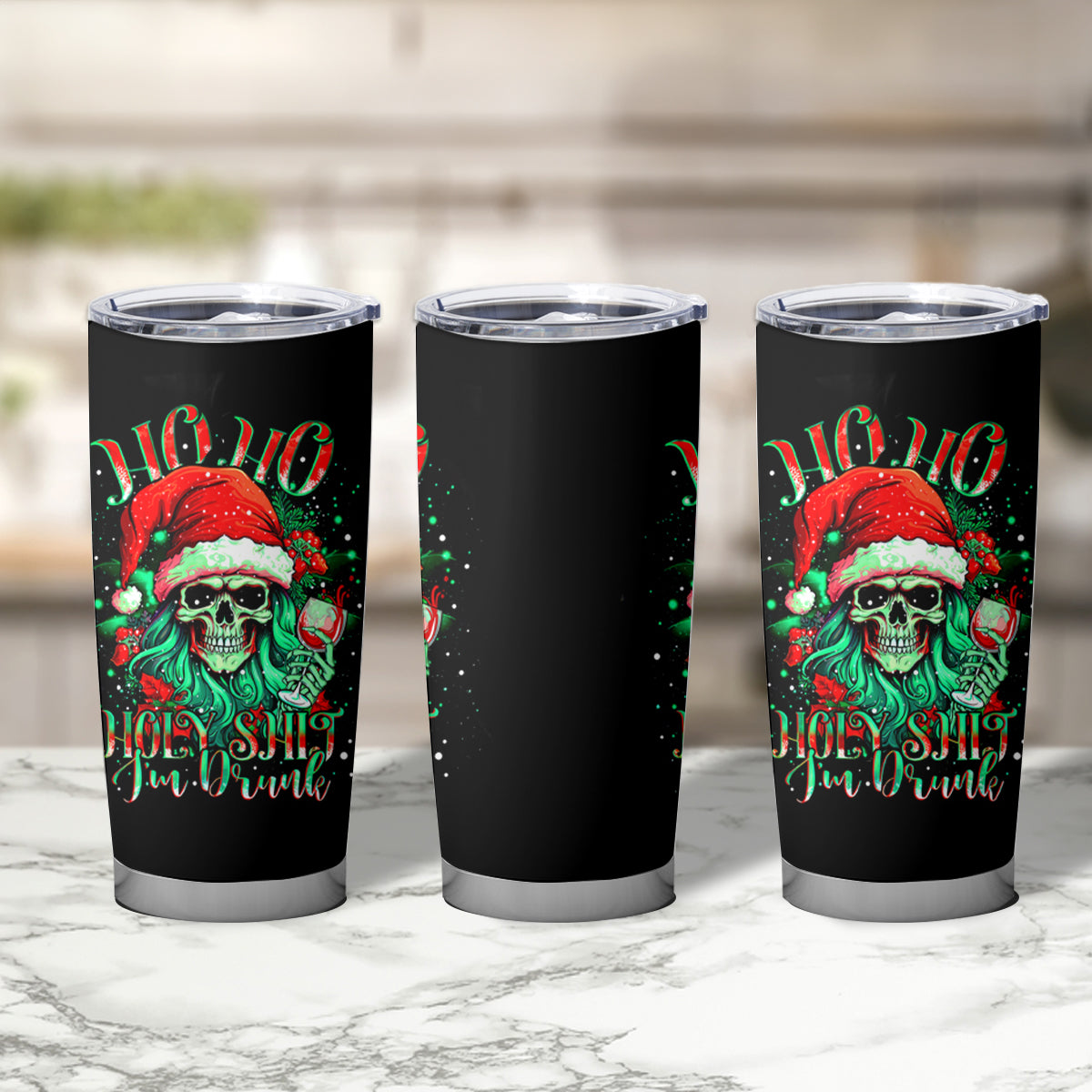 Christmas Skull Tumbler Cup Ho Ho Holy Shit I'm Drink - Wonder Print Shop