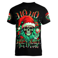 Christmas Skull Women V Neck T Shirt Ho Ho Holy Shit I'm Drink - Wonder Print Shop