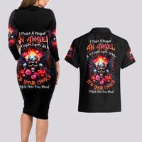 Rose Skull Couples Matching Long Sleeve Bodycon Dress and Hawaiian Shirt I Hold A Beast A Angel And A Crazy Lady In Me - Wonder Print Shop
