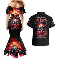 Rose Skull Couples Matching Mermaid Dress and Hawaiian Shirt I Hold A Beast A Angel And A Crazy Lady In Me - Wonder Print Shop