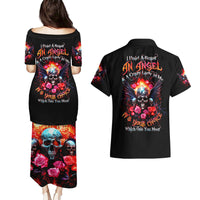 Rose Skull Couples Matching Puletasi Dress and Hawaiian Shirt I Hold A Beast A Angel And A Crazy Lady In Me - Wonder Print Shop