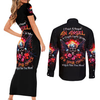 Rose Skull Couples Matching Short Sleeve Bodycon Dress and Long Sleeve Button Shirt I Hold A Beast A Angel And A Crazy Lady In Me - Wonder Print Shop