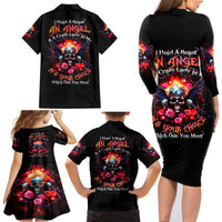Rose Skull Family Matching Long Sleeve Bodycon Dress and Hawaiian Shirt I Hold A Beast A Angel And A Crazy Lady In Me - Wonder Print Shop