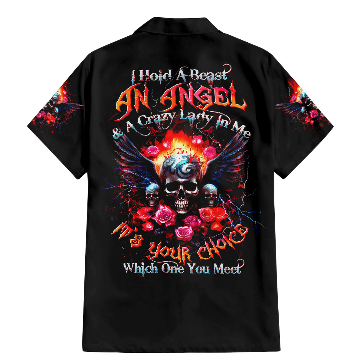 Rose Skull Family Matching Mermaid Dress and Hawaiian Shirt I Hold A Beast A Angel And A Crazy Lady In Me - Wonder Print Shop