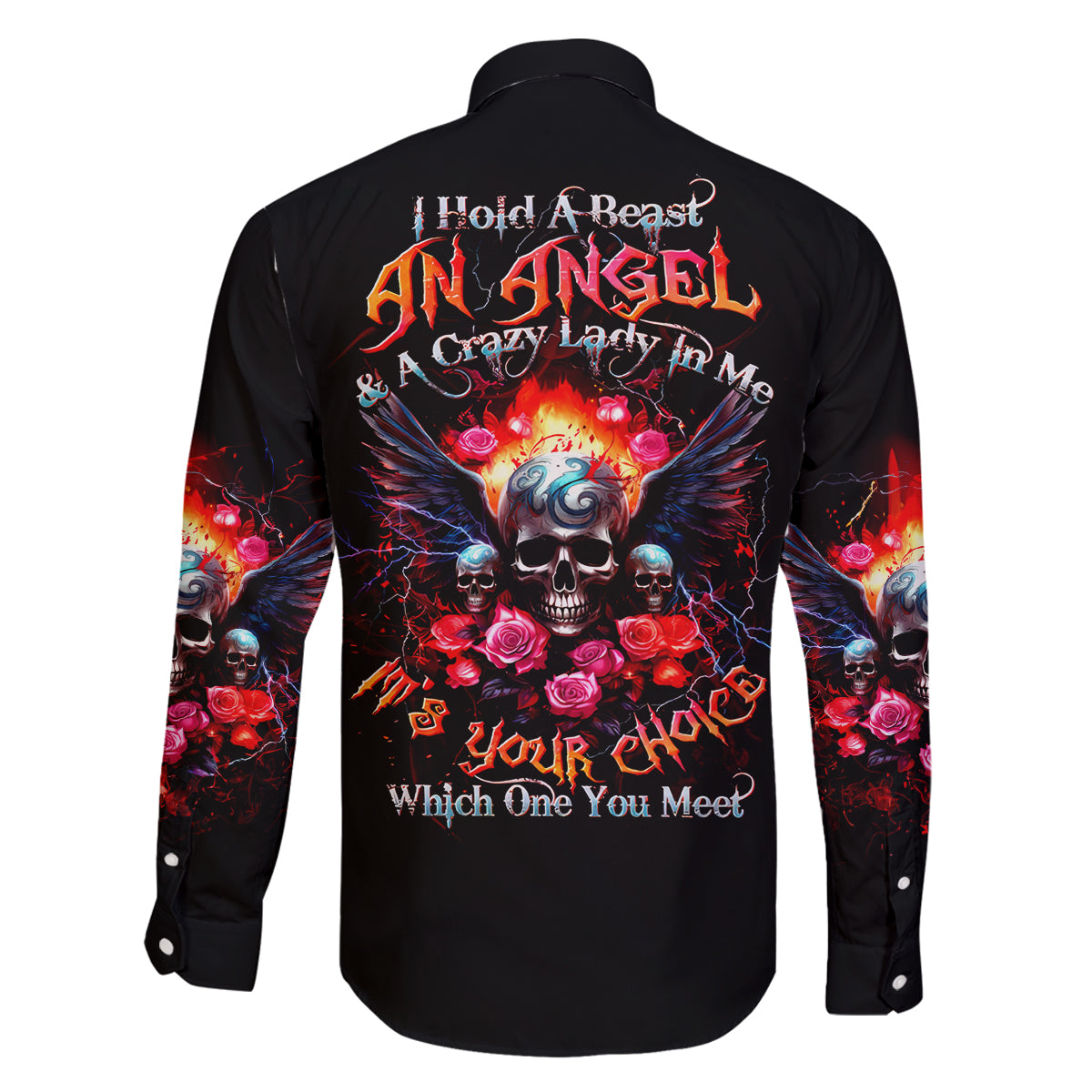 Rose Skull Family Matching Mermaid Dress and Hawaiian Shirt I Hold A Beast A Angel And A Crazy Lady In Me - Wonder Print Shop