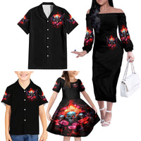 Rose Skull Family Matching Off Shoulder Long Sleeve Dress and Hawaiian Shirt I Hold A Beast A Angel And A Crazy Lady In Me - Wonder Print Shop