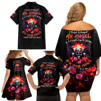 Rose Skull Family Matching Off Shoulder Short Dress and Hawaiian Shirt I Hold A Beast A Angel And A Crazy Lady In Me - Wonder Print Shop