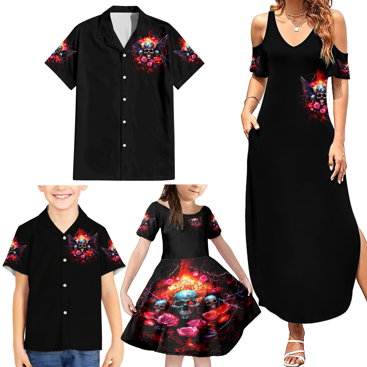 Rose Skull Family Matching Summer Maxi Dress and Hawaiian Shirt I Hold A Beast A Angel And A Crazy Lady In Me - Wonder Print Shop