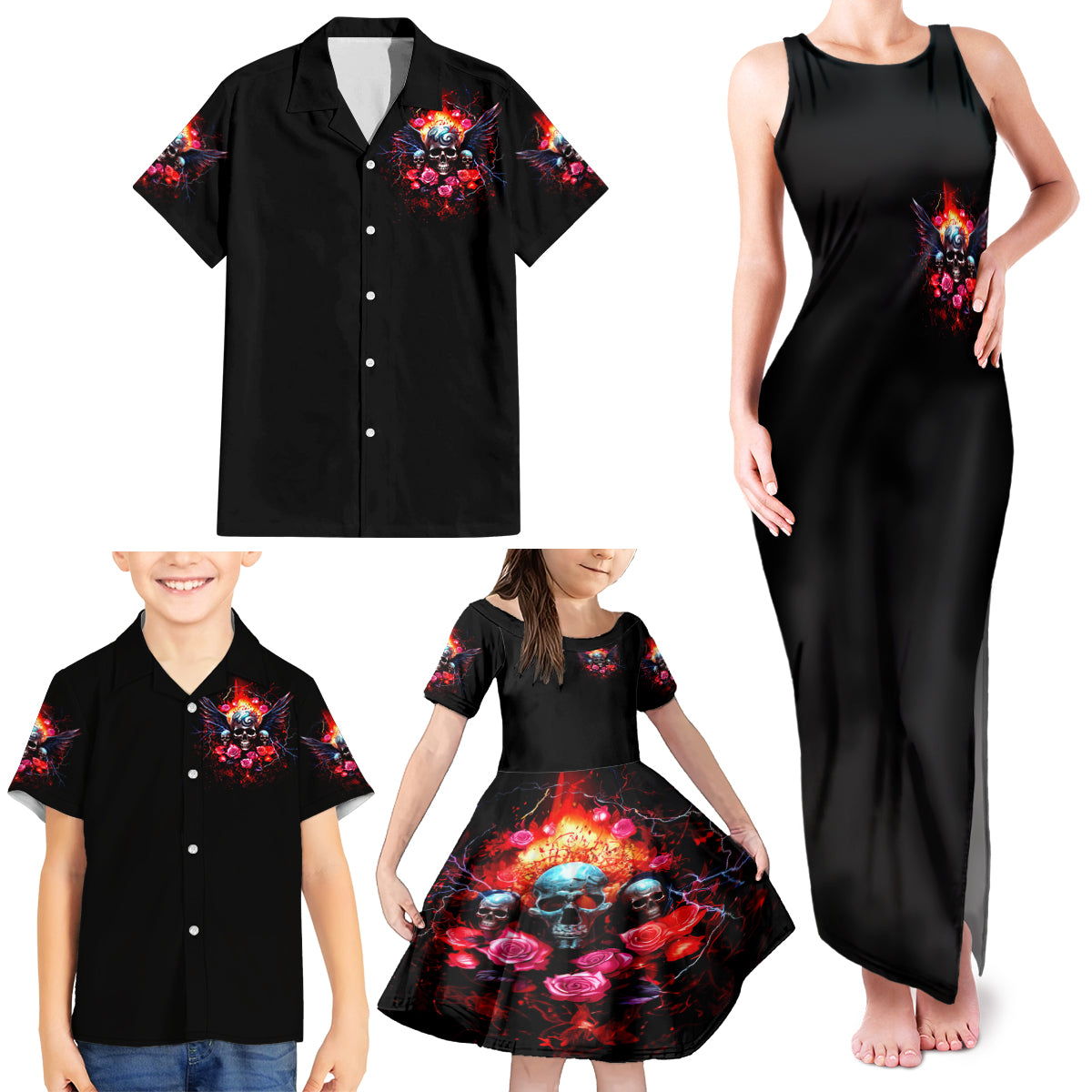 Rose Skull Family Matching Tank Maxi Dress and Hawaiian Shirt I Hold A Beast A Angel And A Crazy Lady In Me - Wonder Print Shop