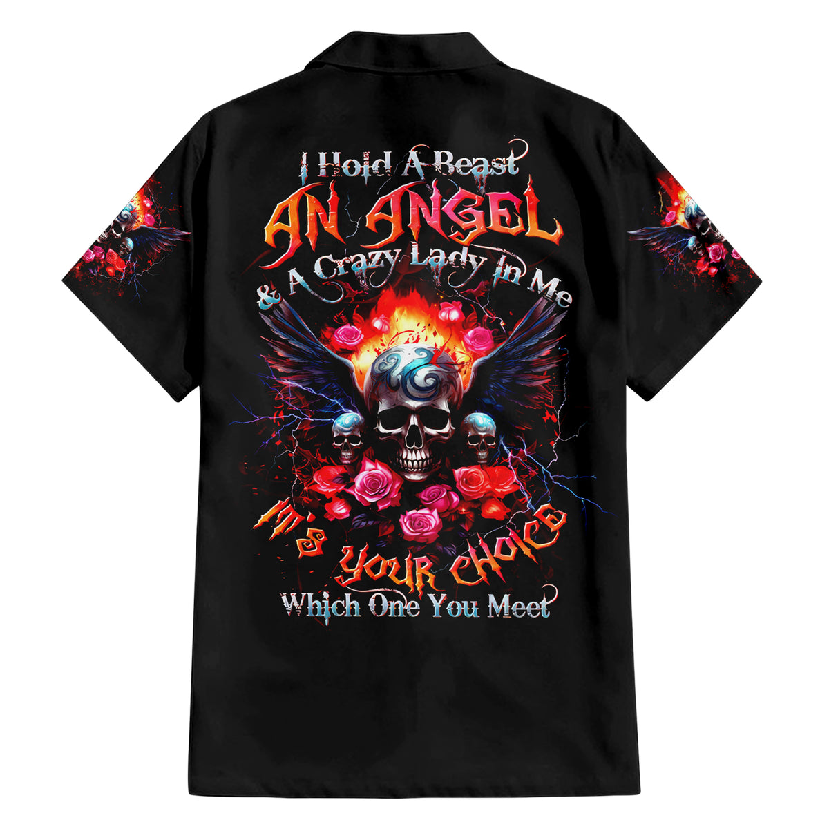 Rose Skull Hawaiian Shirt I Hold A Beast A Angel And A Crazy Lady In Me - Wonder Print Shop