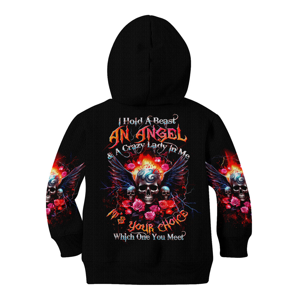 Rose Skull Kid Hoodie I Hold A Beast A Angel And A Crazy Lady In Me - Wonder Print Shop