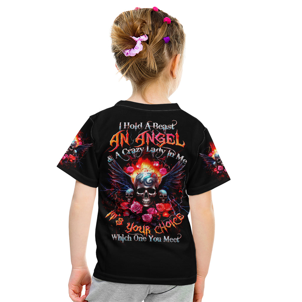 Rose Skull Kid T Shirt I Hold A Beast A Angel And A Crazy Lady In Me - Wonder Print Shop