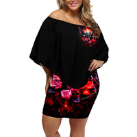 Rose Skull Off Shoulder Short Dress I Hold A Beast A Angel And A Crazy Lady In Me - Wonder Print Shop