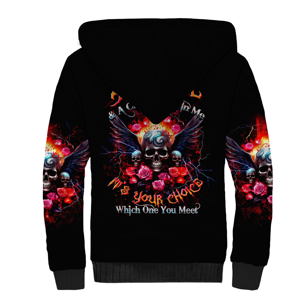 Rose Skull Sherpa Hoodie I Hold A Beast A Angel And A Crazy Lady In Me - Wonder Print Shop