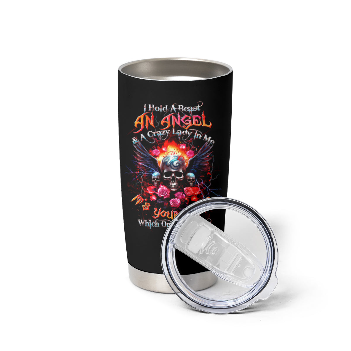 Rose Skull Tumbler Cup I Hold A Beast A Angel And A Crazy Lady In Me - Wonder Print Shop
