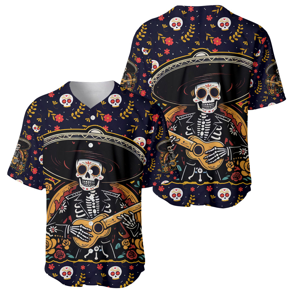 Day of Dead Skull Baseball Jersey Sugar Skull Musican - Wonder Print Shop